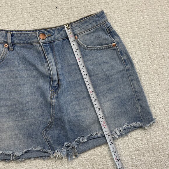 Kendall & Kylie Distressed Cut-Off Denim Mini Skirt Blue Raw Hem Casual Women’s - Picture 10 of 14